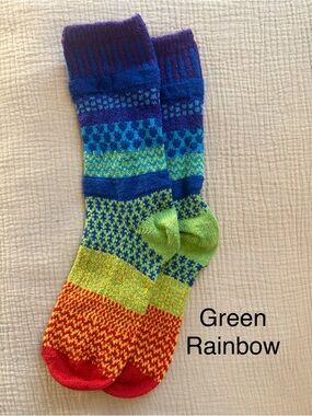 Solmate Socks Multicolor Rainbow Crew Socks — Blue, Green, Yellow, Red, Purple